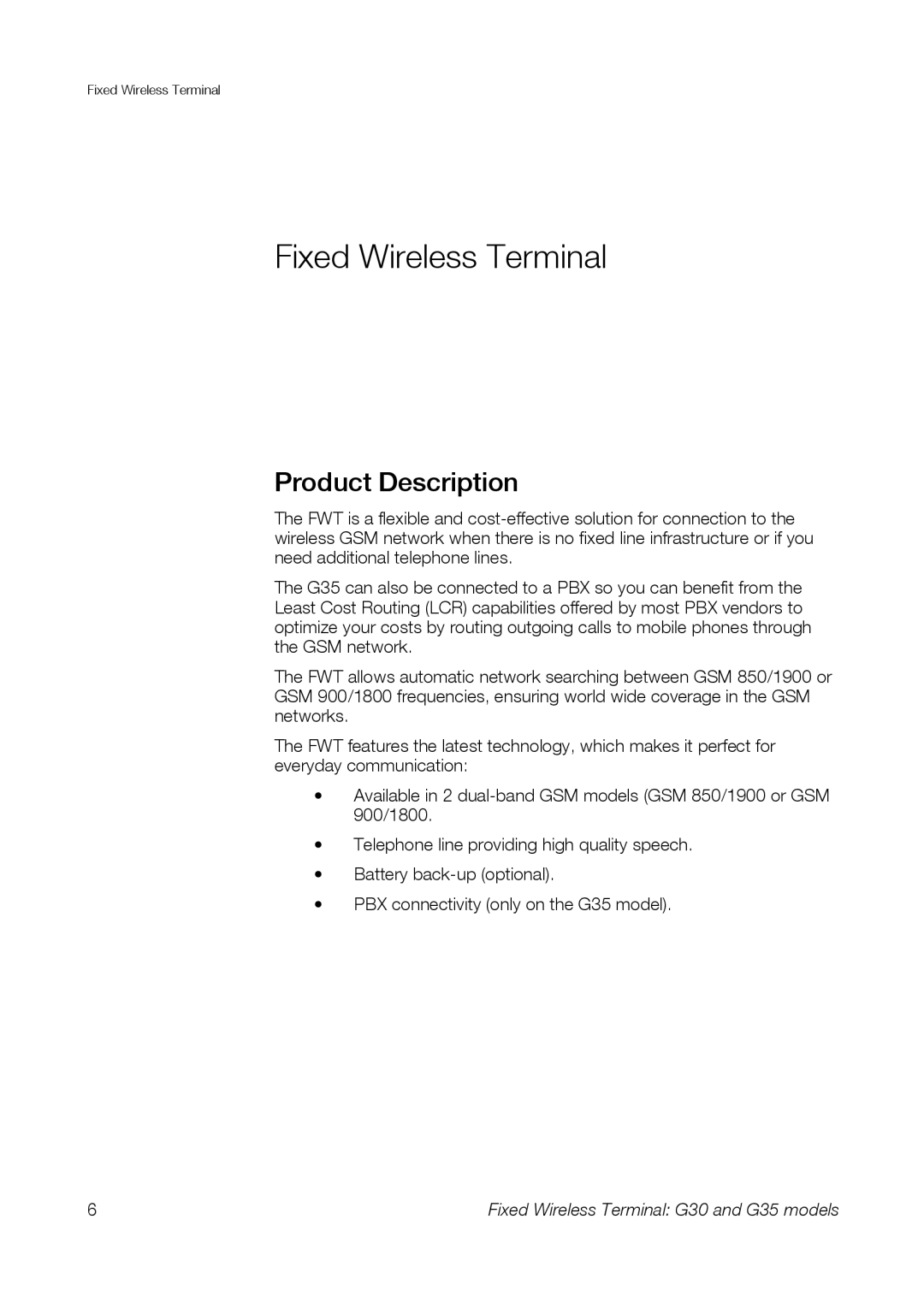 Sony Ericsson G35, G30 manual Fixed Wireless Terminal, Product Description 