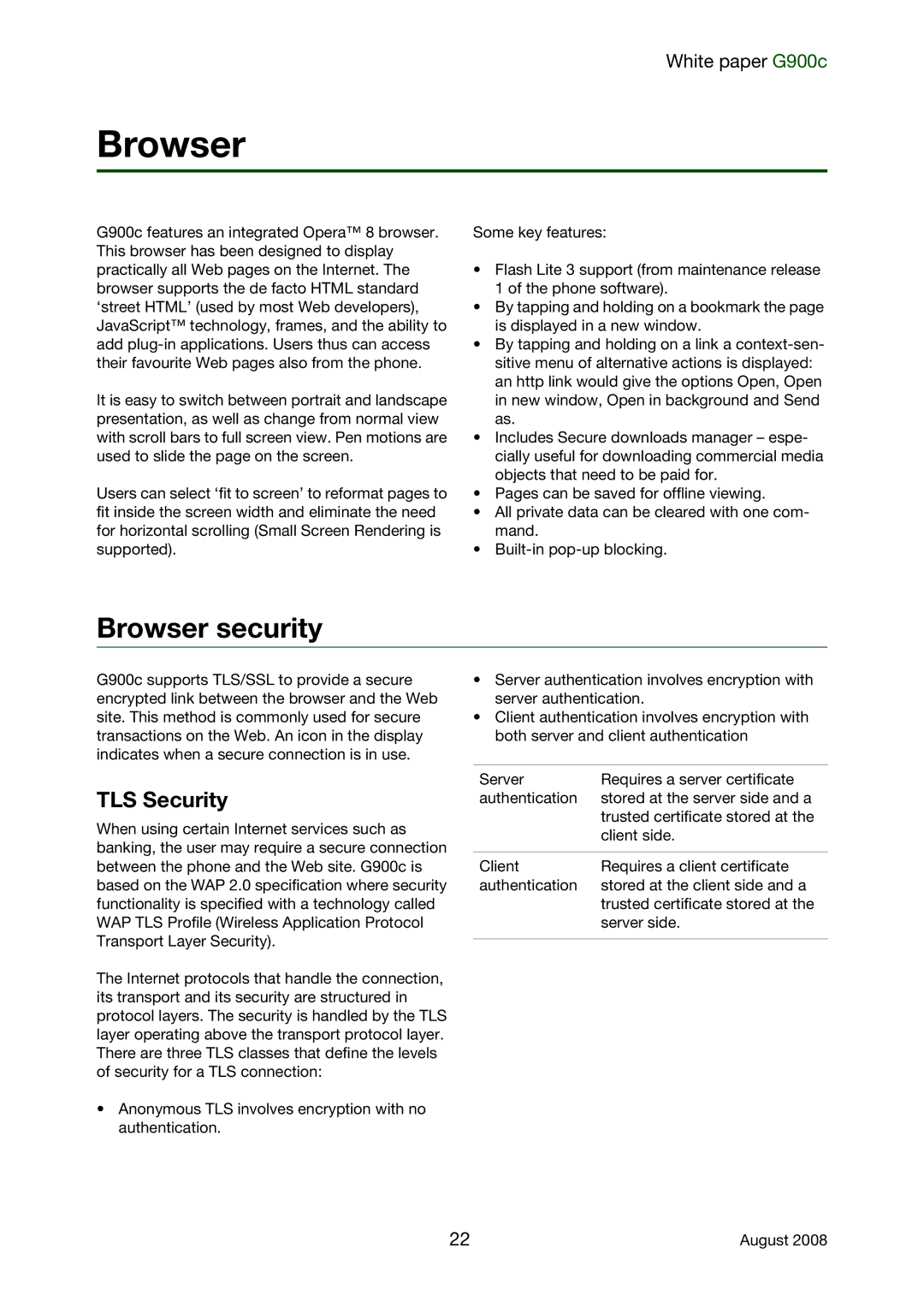 Sony Ericsson G900C manual Browser security, TLS Security 