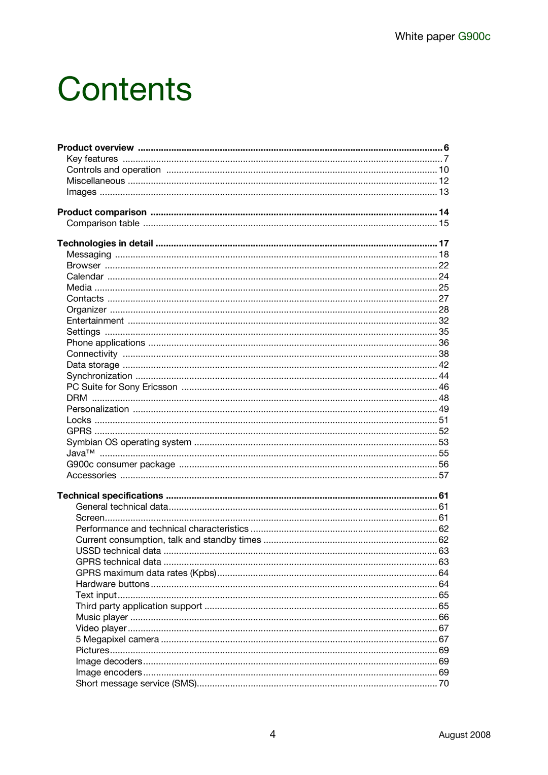 Sony Ericsson G900C manual Contents 