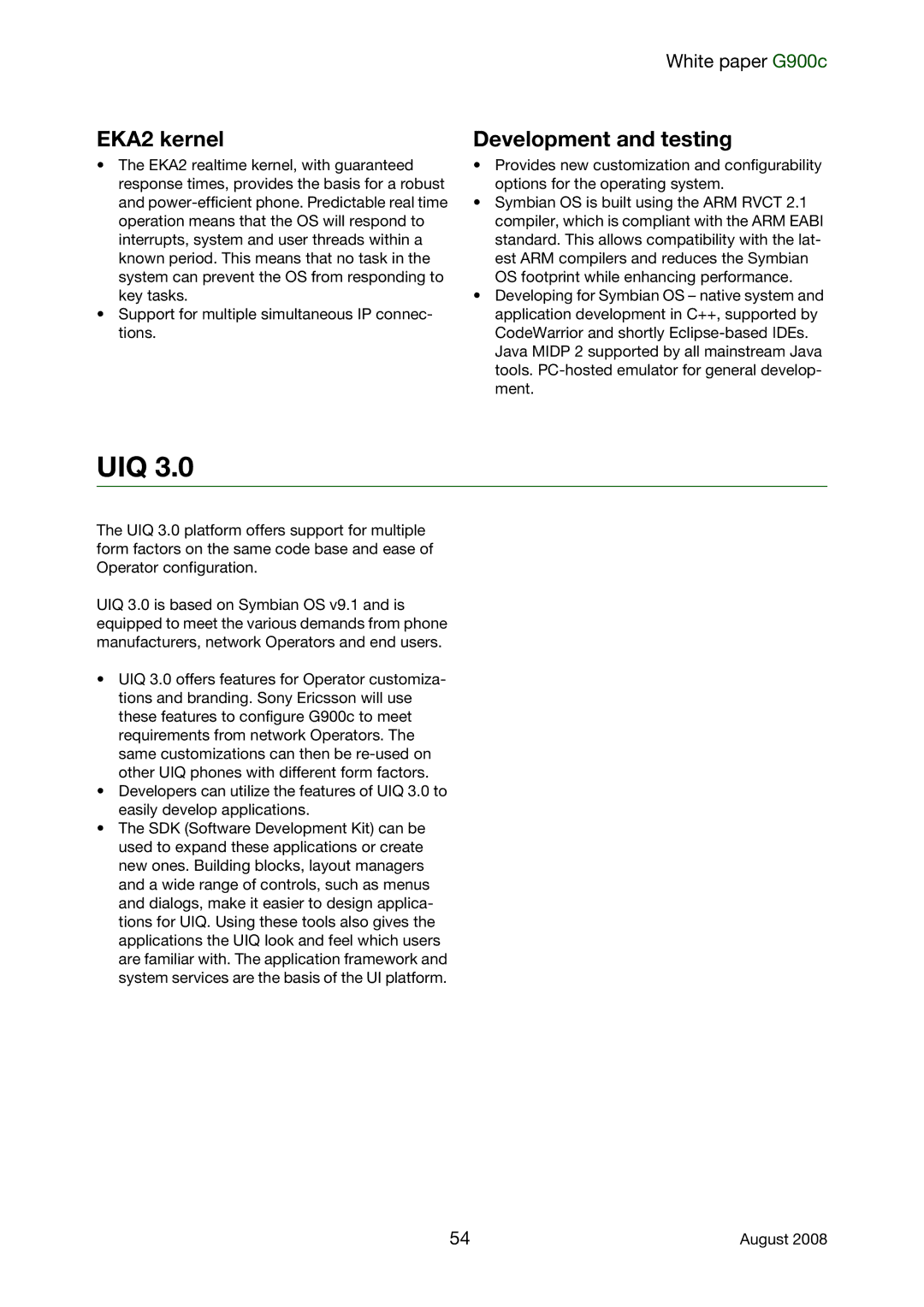 Sony Ericsson G900C manual Uiq, EKA2 kernel, Development and testing 