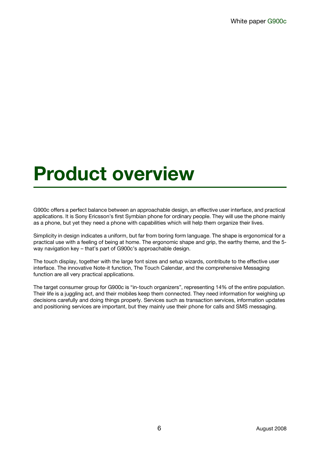 Sony Ericsson G900C manual Product overview 