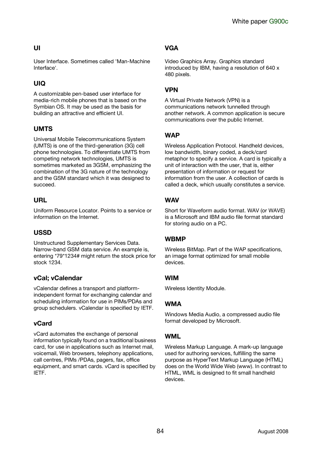 Sony Ericsson G900C manual VCal vCalendar, VCard 