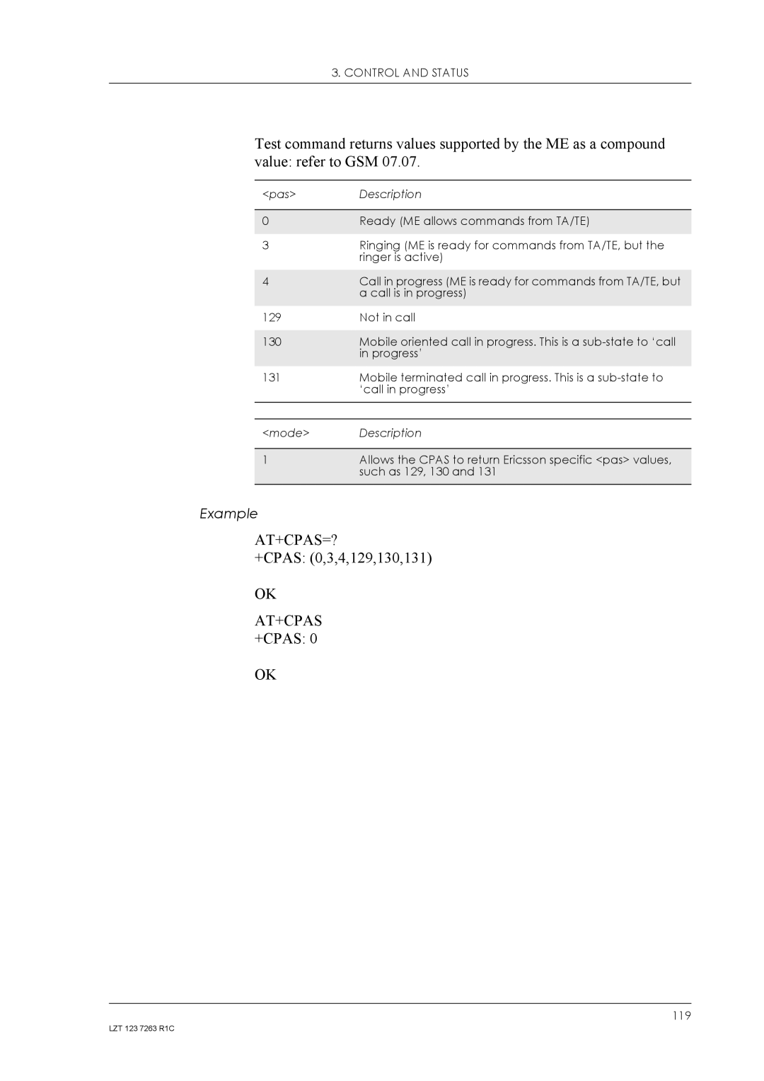 Sony Ericsson GM47, GM48 manual +CPAS 0,3,4,129,130,131 