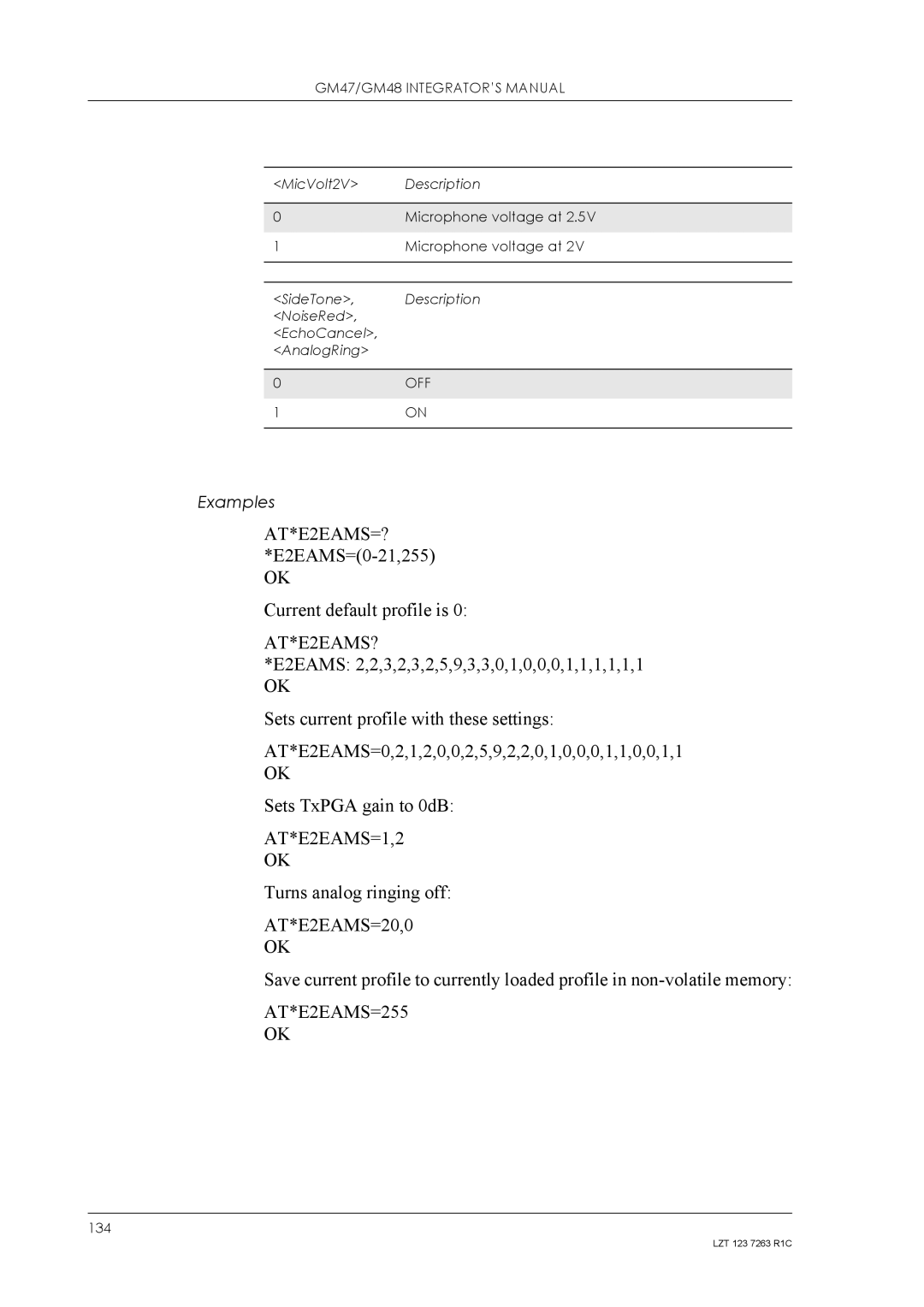 Sony Ericsson GM48, GM47 manual AT*E2EAMS=? *E2EAMS=0-21,255 Current default profile is, AT*E2EAMS? 