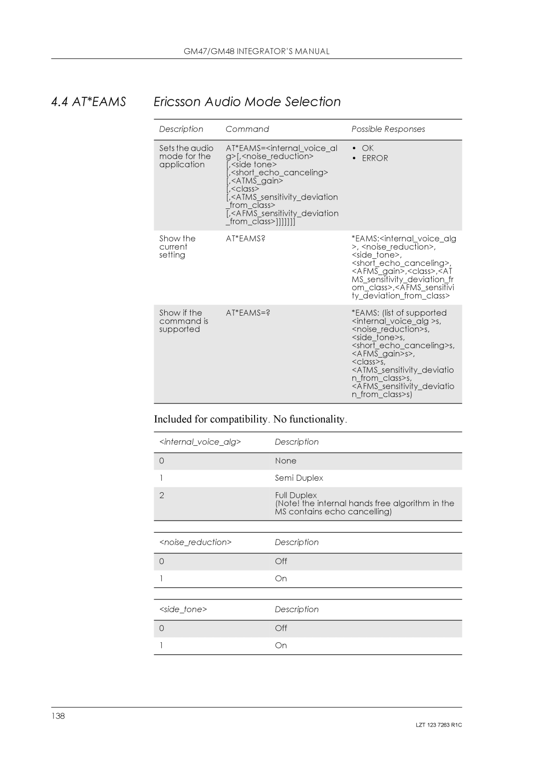 Sony Ericsson GM48, GM47 manual Ericsson Audio Mode Selection, At*Eams?, At*Eams=? 