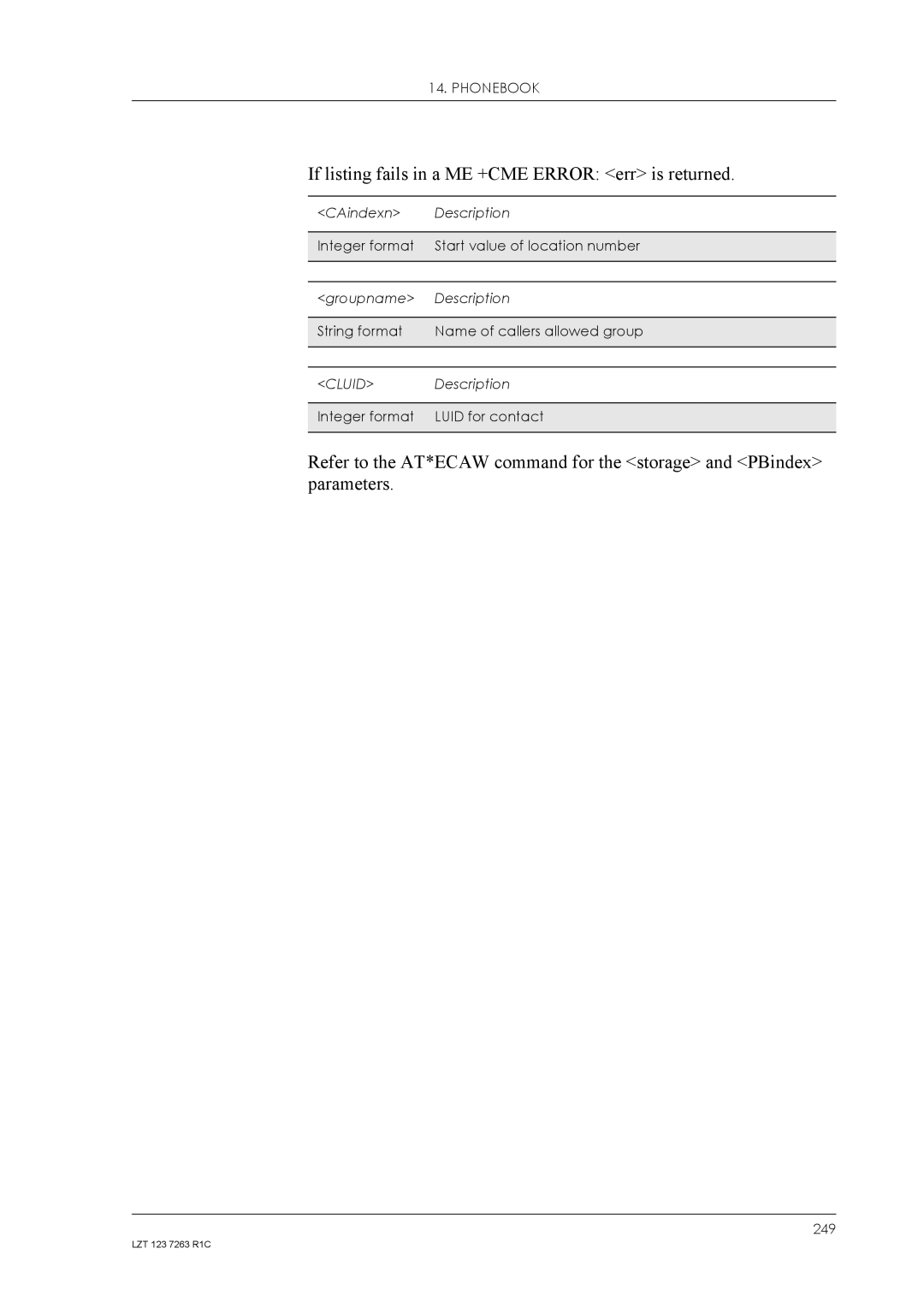 Sony Ericsson GM47, GM48 manual If listing fails in a ME +CME Error err is returned 