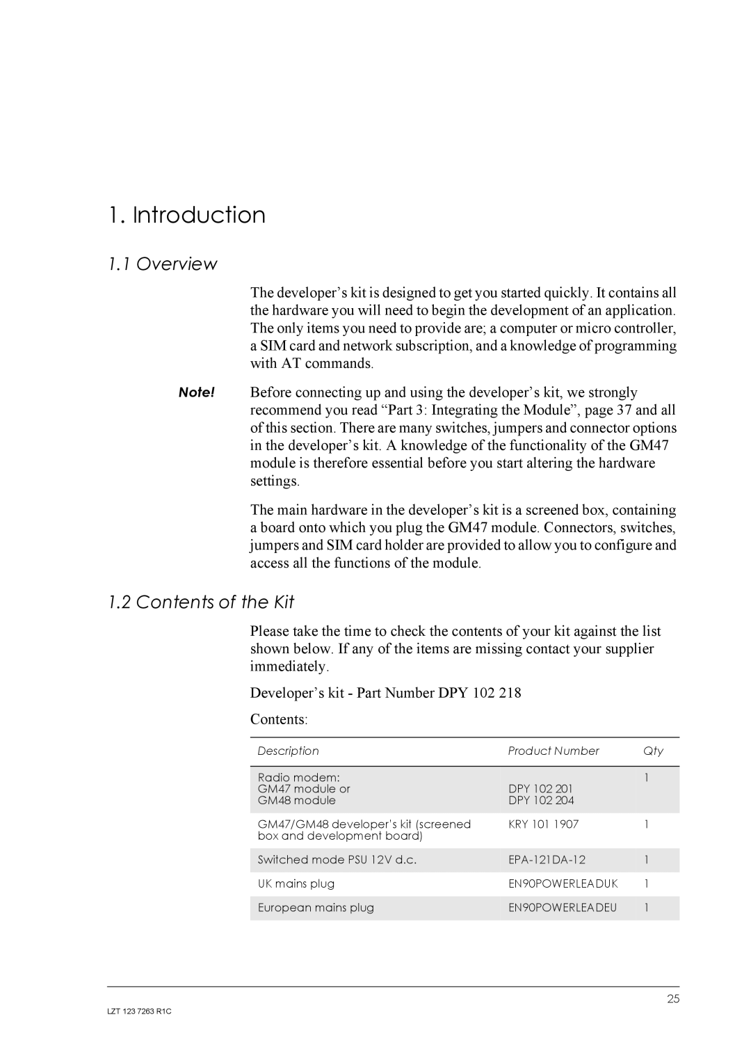 Sony Ericsson GM47, GM48 manual Overview, Contents of the Kit 