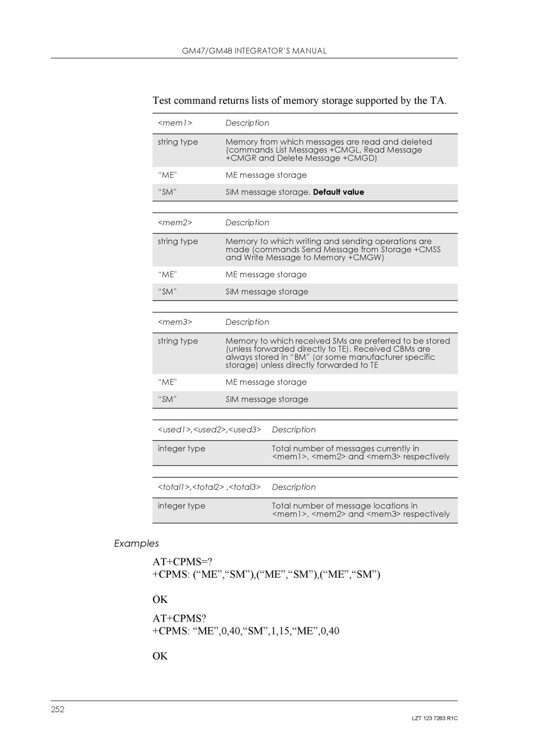 Sony Ericsson GM48, GM47 manual +Cpms Me,Sm,Me,Sm,Me,Sm, +CPMS ME,0,40,SM,1,15,ME,0,40 