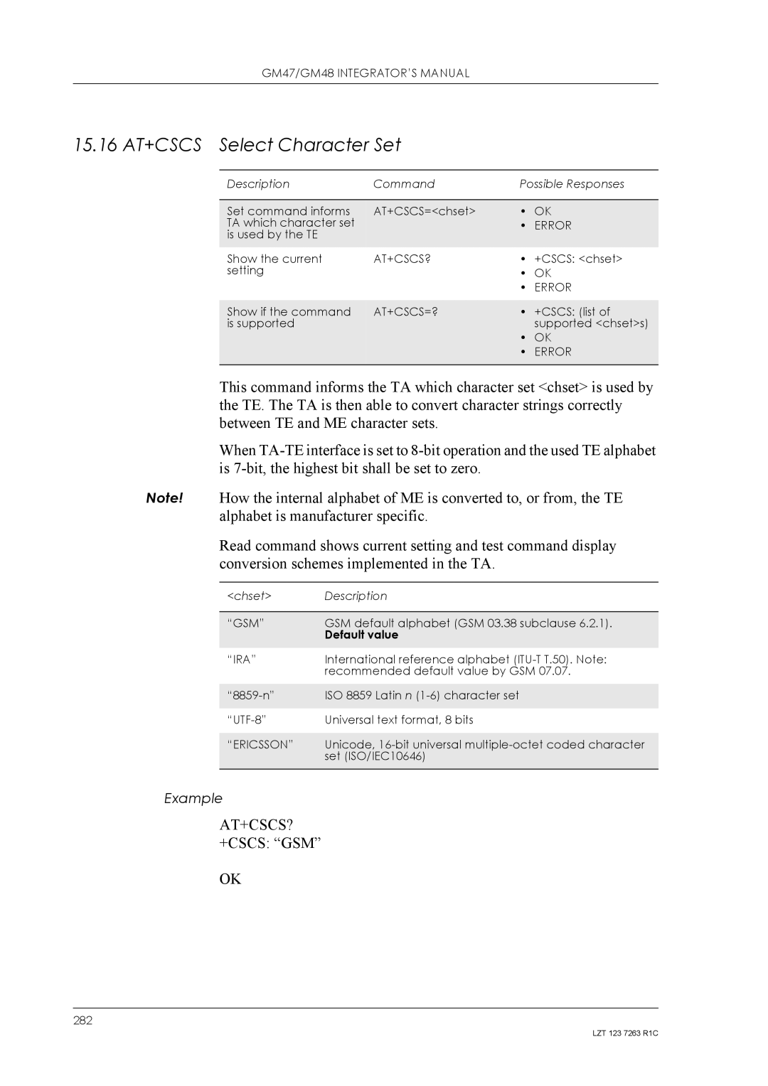 Sony Ericsson GM48, GM47 manual 15.16 AT+CSCS Select Character Set 