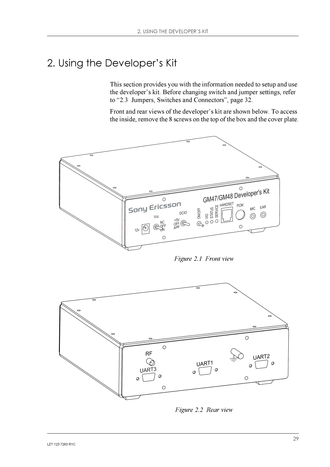 Sony Ericsson GM47, GM48 manual Using the Developer’s Kit, Front view 