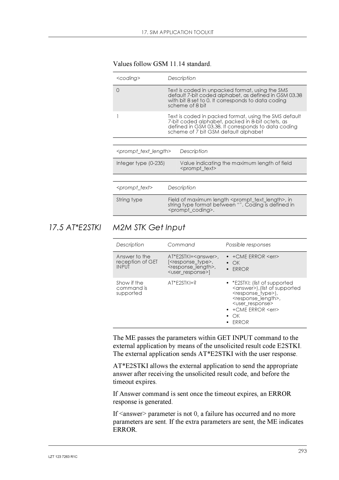 Sony Ericsson GM47, GM48 manual 17.5 AT*E2STKI M2M STK Get Input, AT*E2STKI=? 