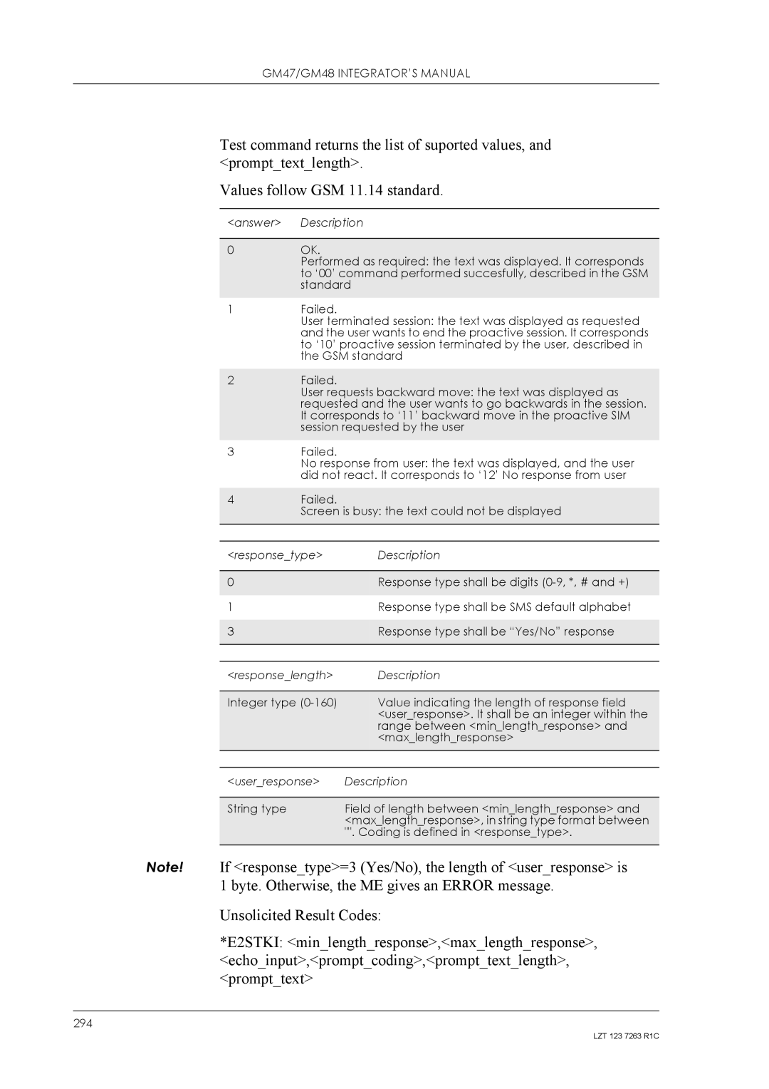 Sony Ericsson GM48, GM47 manual Answer Description 