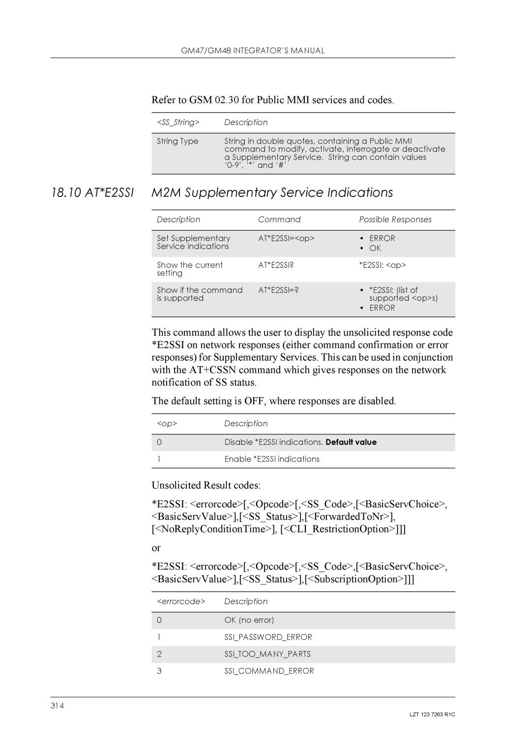 Sony Ericsson GM48, GM47 manual 18.10 AT*E2SSI M2M Supplementary Service Indications 