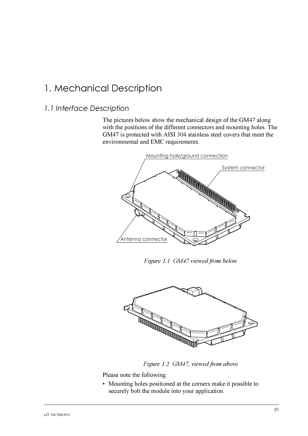 Sony Ericsson GM47, GM48 manual Mechanical Description, Interface Description 