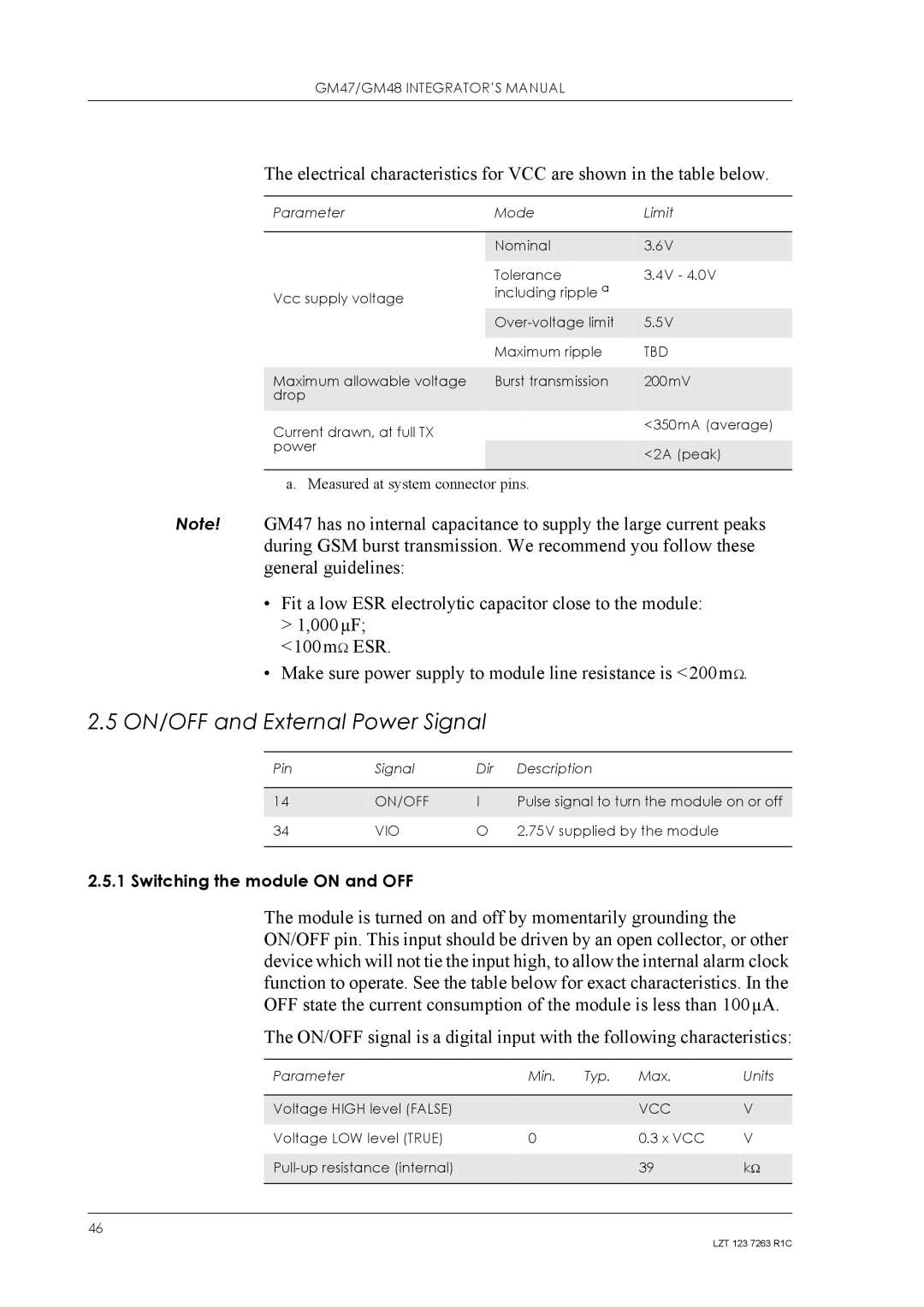 Sony Ericsson GM48, GM47 manual ON/OFF and External Power Signal, Parameter Mode 