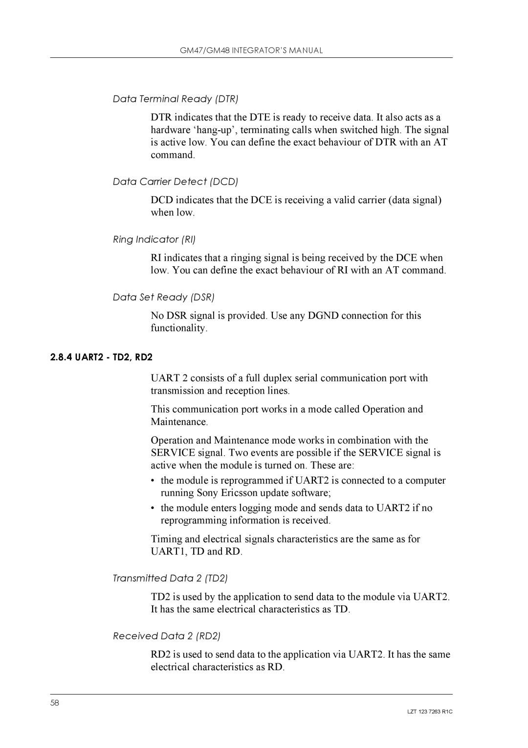 Sony Ericsson GM48, GM47 manual UART2 TD2, RD2 