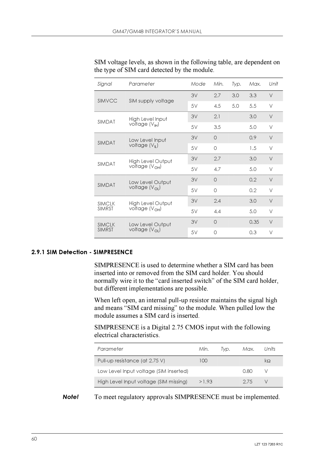 Sony Ericsson GM48, GM47 manual SIM Detection Simpresence 