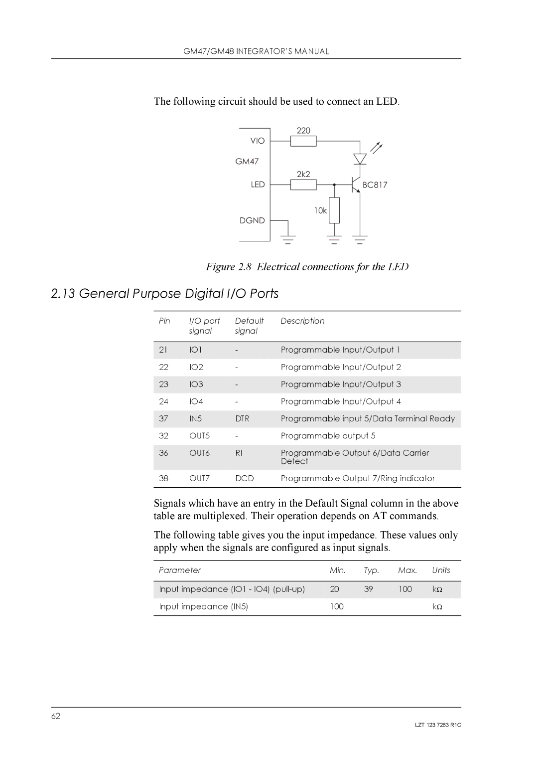 Sony Ericsson GM48, GM47 manual General Purpose Digital I/O Ports, Following circuit should be used to connect an LED 