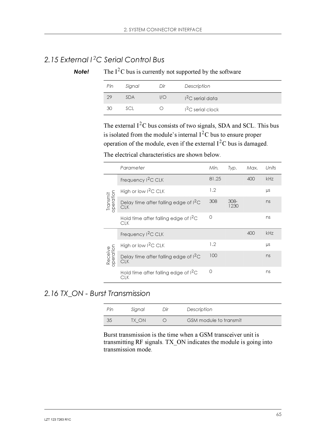 Sony Ericsson GM47, GM48 manual External I 2C Serial Control Bus, Txon Burst Transmission 