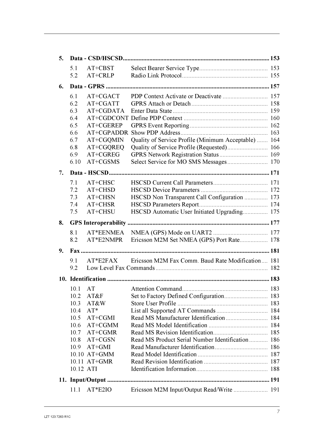 Sony Ericsson GM47 Select Bearer Service Type 153, Radio Link Protocol 155, PDP Context Activate or Deactivate 157, 11.1 