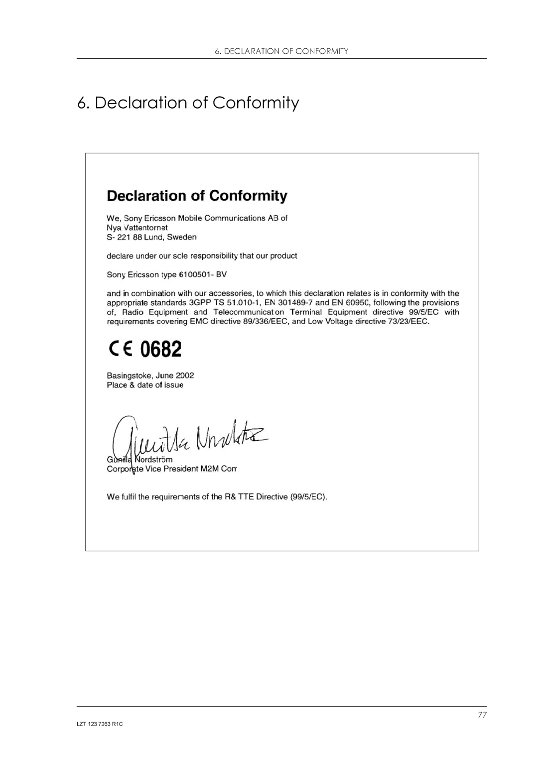 Sony Ericsson GM47, GM48 manual Declaration of Conformity 