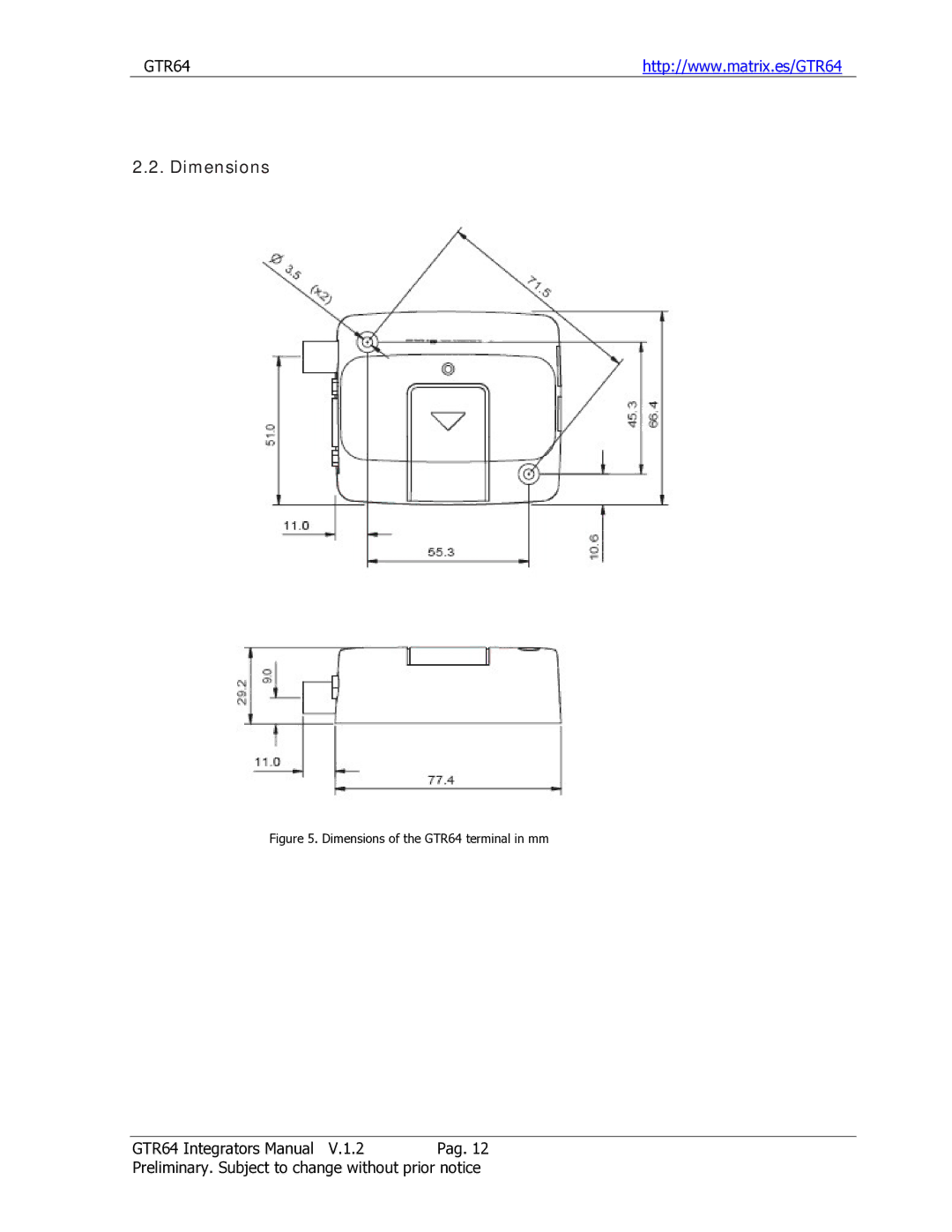 Sony Ericsson GTR-64 manual Dimensions of the GTR64 terminal in mm 