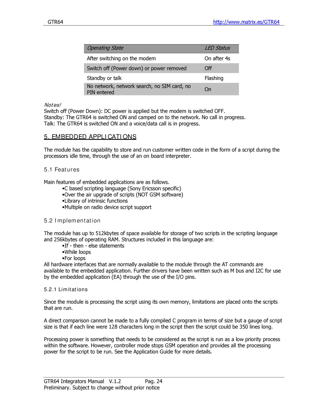 Sony Ericsson GTR-64 manual Embedded Applications, Features, Implementation, Limitations 