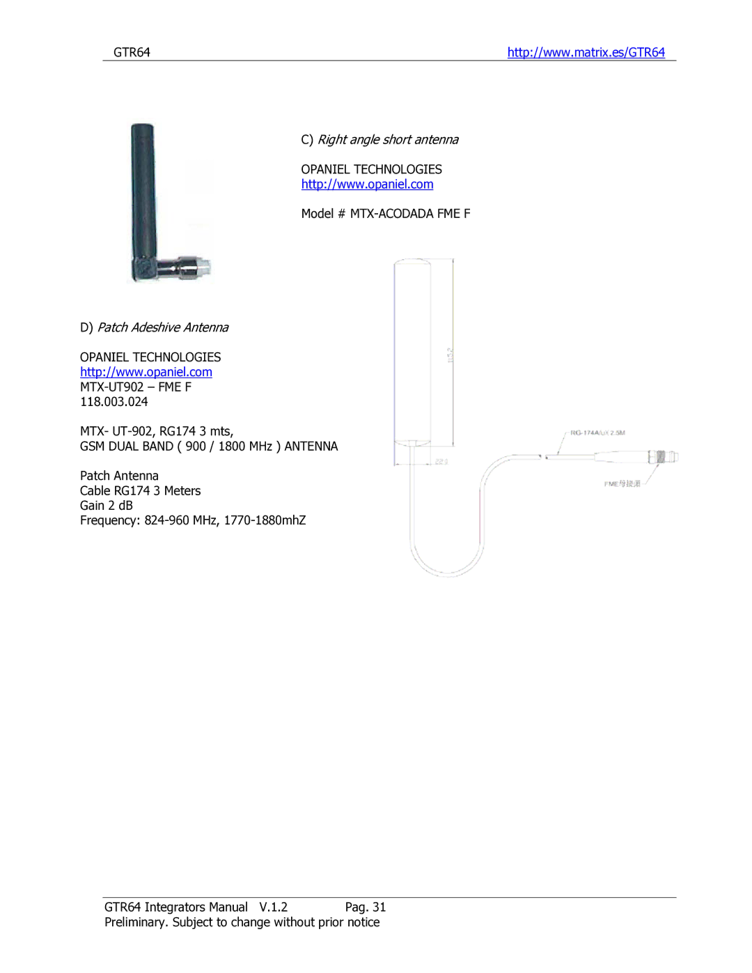 Sony Ericsson GTR-64 manual Right angle short antenna 