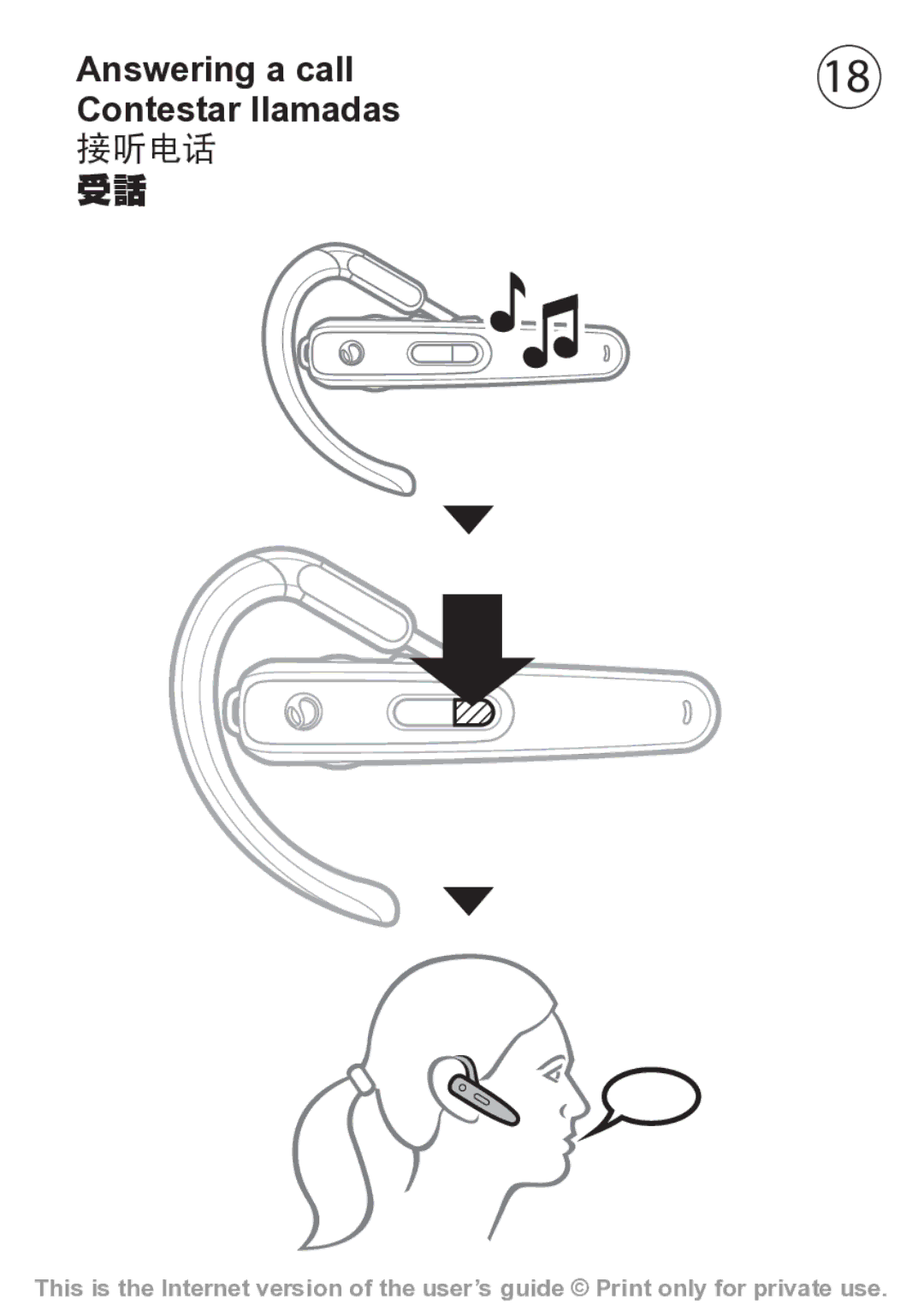 Sony Ericsson HBH-608 manual Answering a call Contestar llamadas 