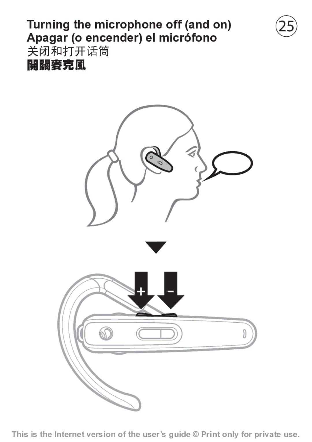 Sony Ericsson HBH-608 manual 关闭和打开话筒 開關麥克風 