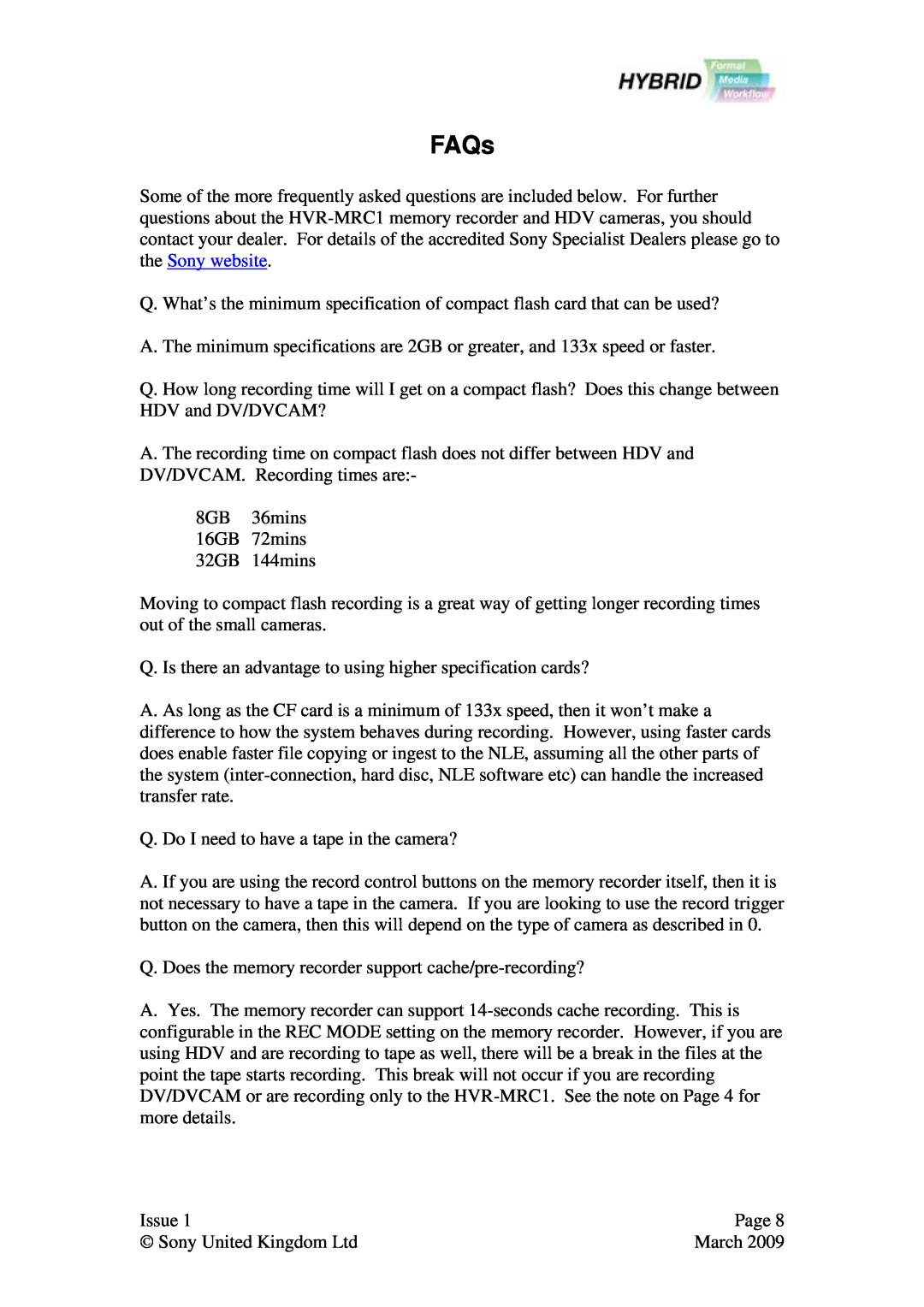 Sony Ericsson HVR-MRC1 user manual FAQs 