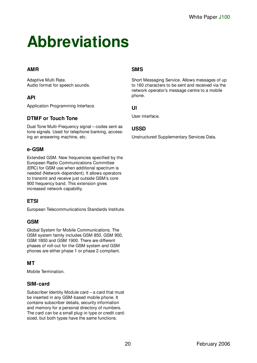 Sony Ericsson J100 manual Abbreviations, Api 