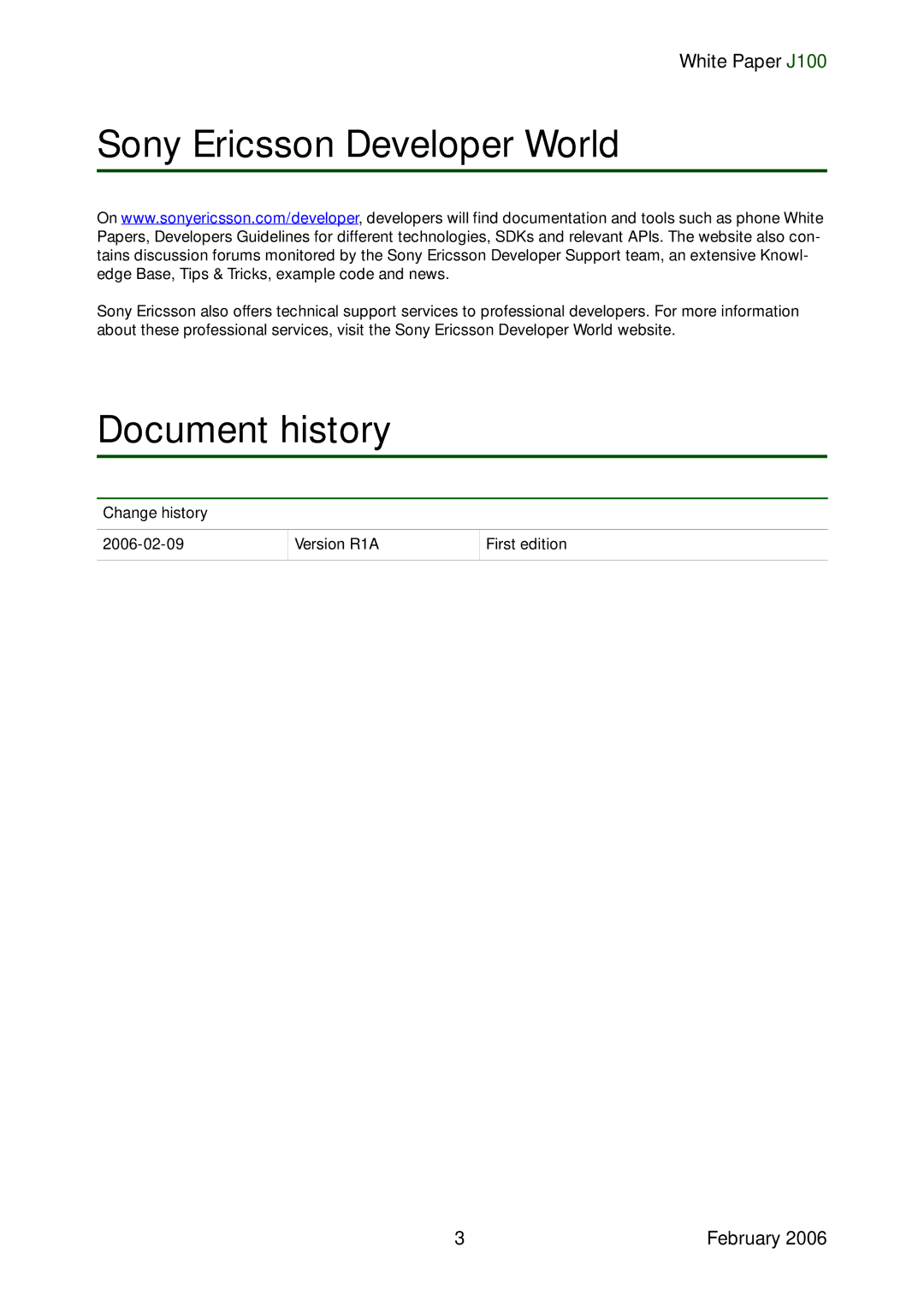 Sony Ericsson J100 manual Document history 