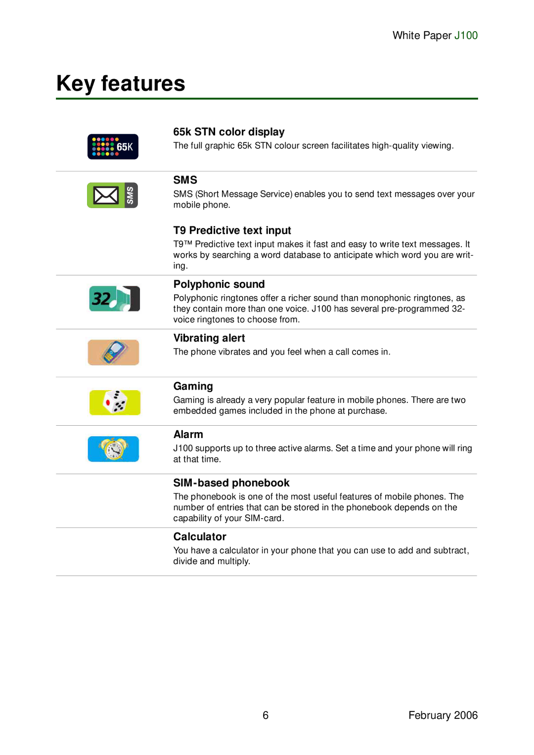 Sony Ericsson J100 manual Key features, Sms 