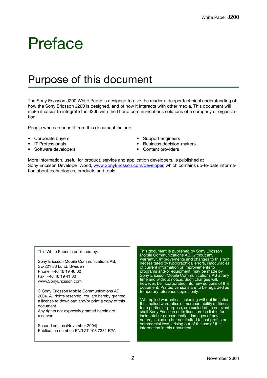 Sony Ericsson J200 manual Preface 