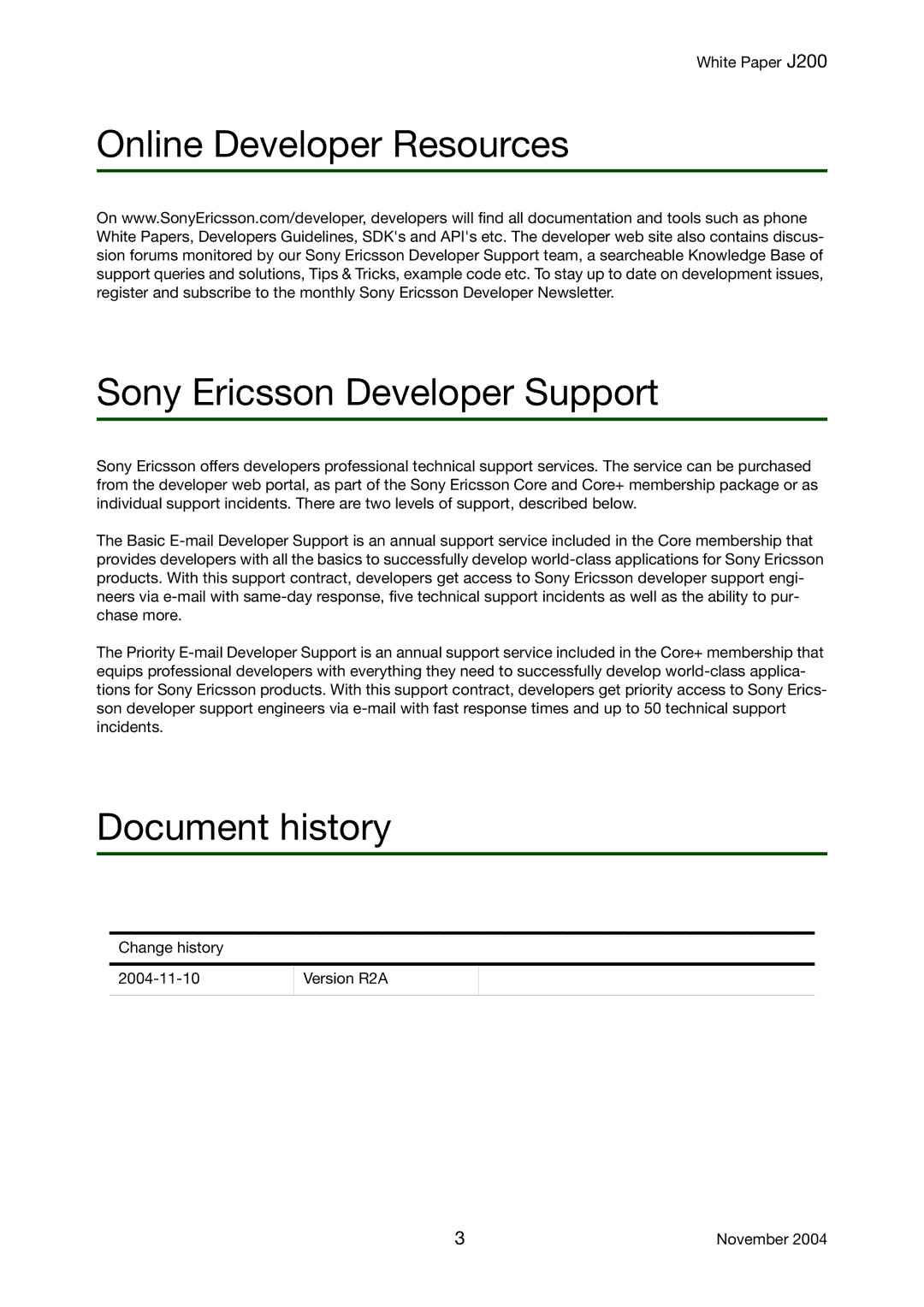 Sony Ericsson J200 manual Document history 