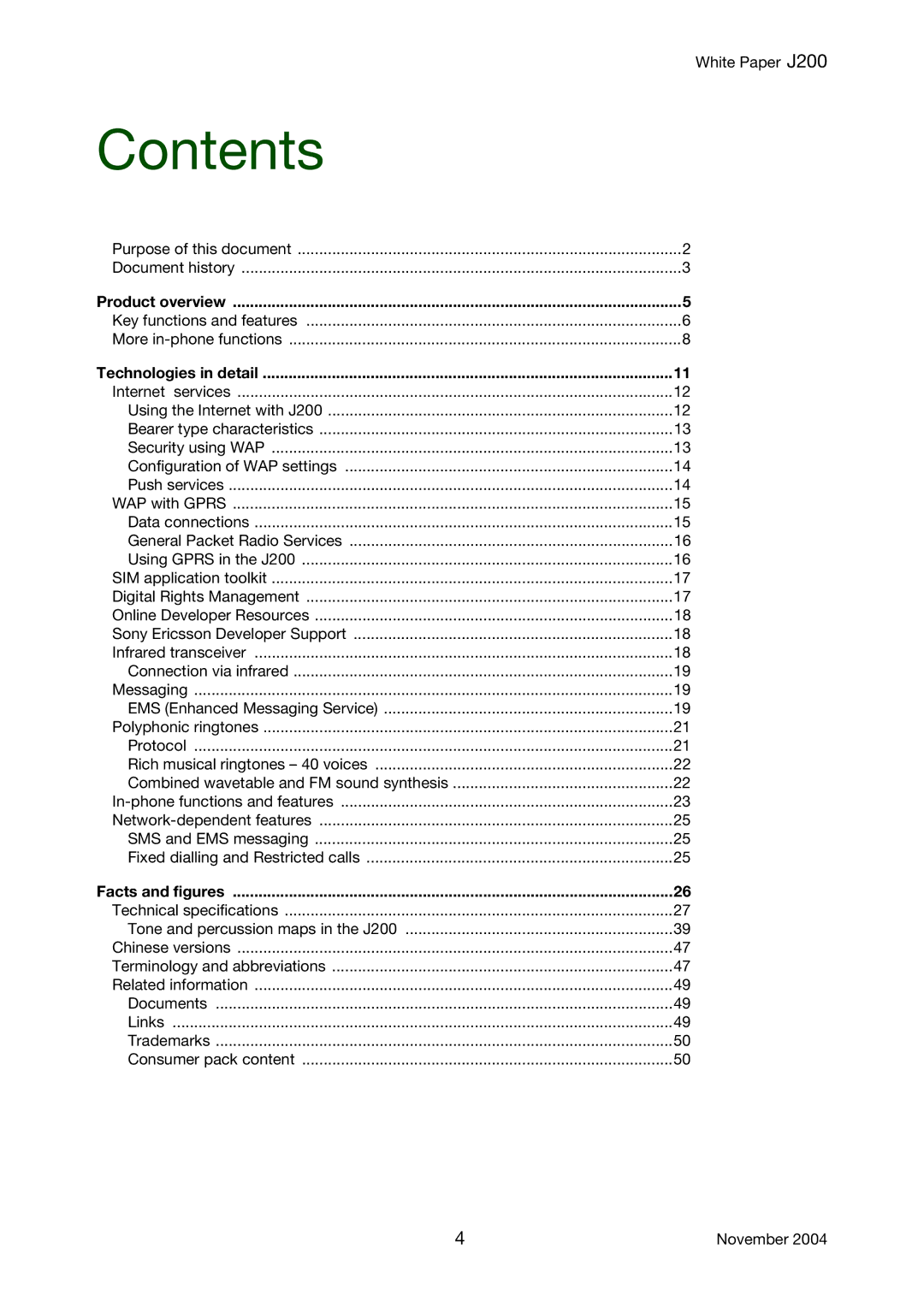 Sony Ericsson J200 manual Contents 