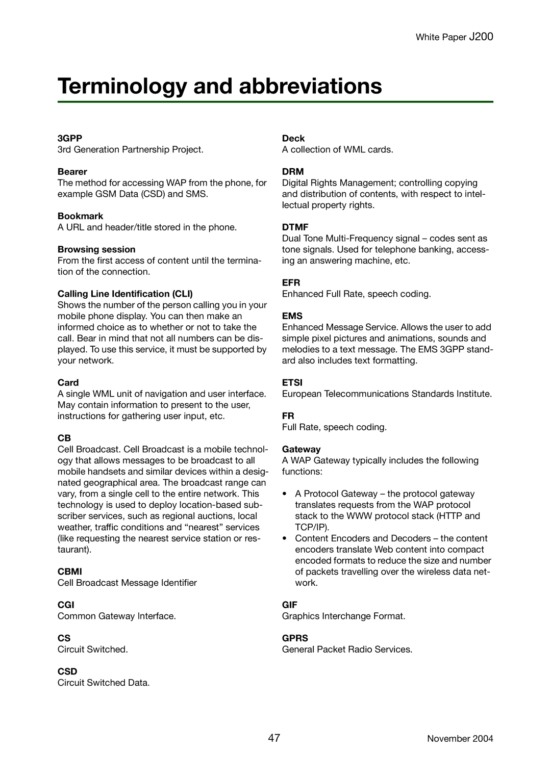 Sony Ericsson J200 manual Terminology and abbreviations 