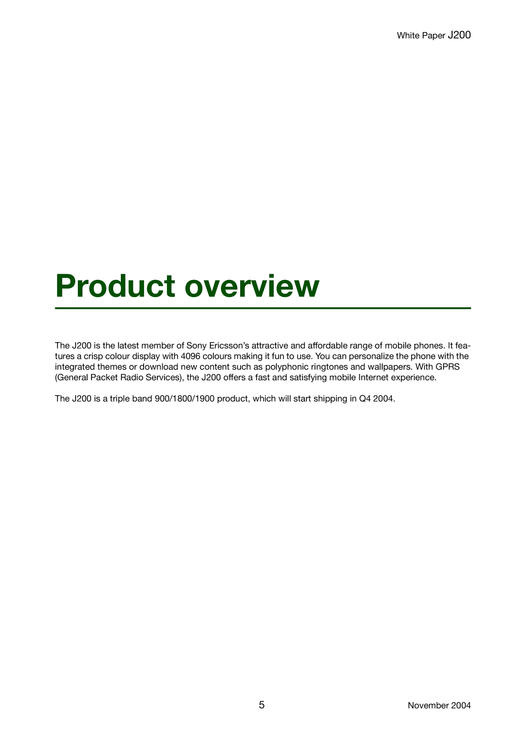 Sony Ericsson J200 manual Product overview 