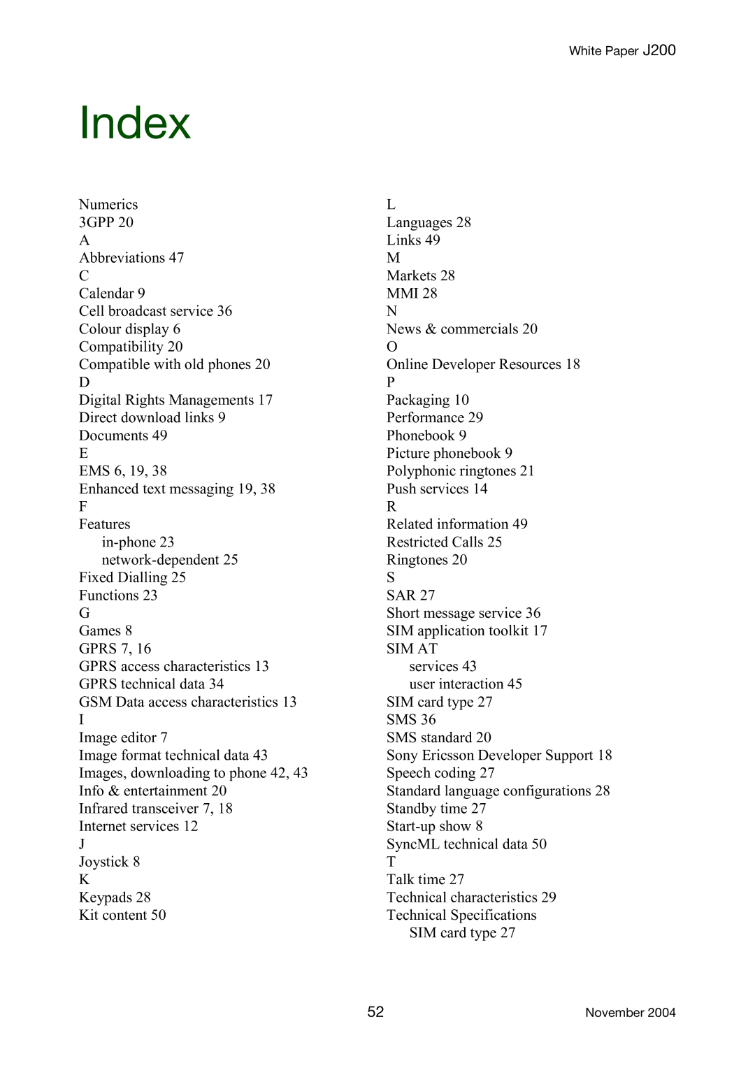 Sony Ericsson J200 manual Index 