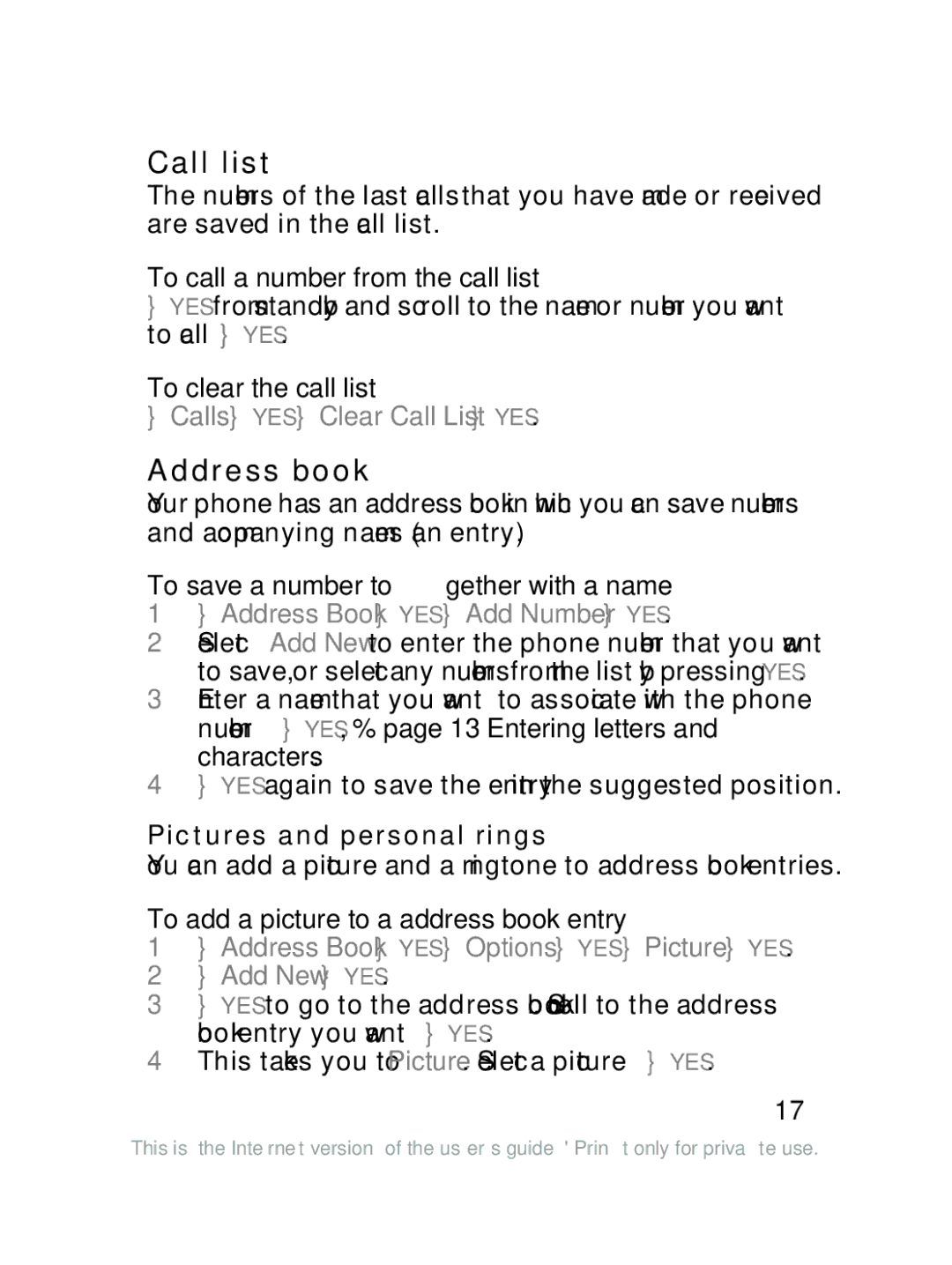 Sony Ericsson J220a manual Call list, Address book 