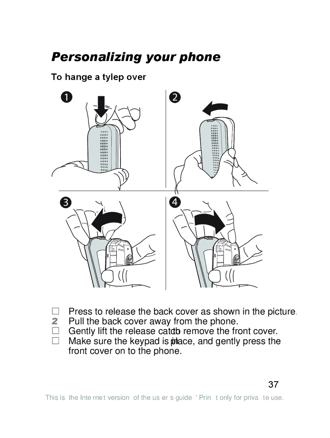 Sony Ericsson J220a manual Personalizing your phone, To change a Style-Up cover 