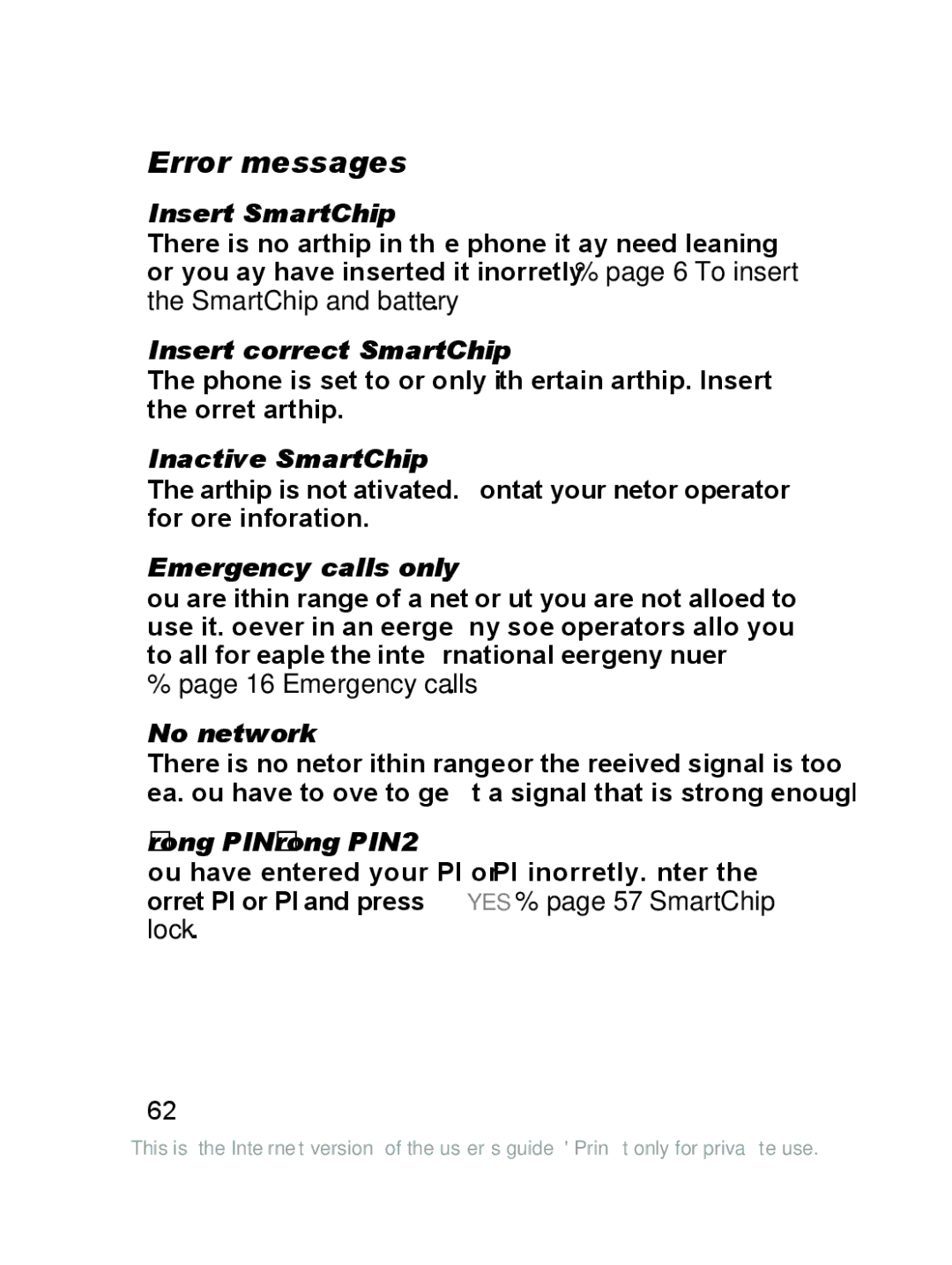 Sony Ericsson J220a manual Error messages 