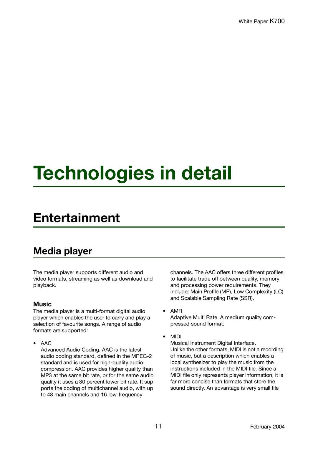 Sony Ericsson K700 manual Entertainment, Media player, Music 