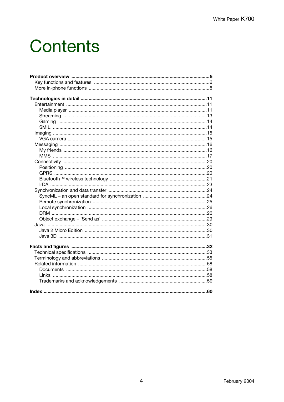 Sony Ericsson K700 manual Contents 