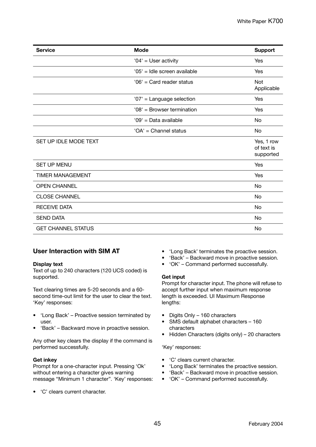 Sony Ericsson K700 manual User Interaction with SIM AT, Display text, Get inkey, Get input 