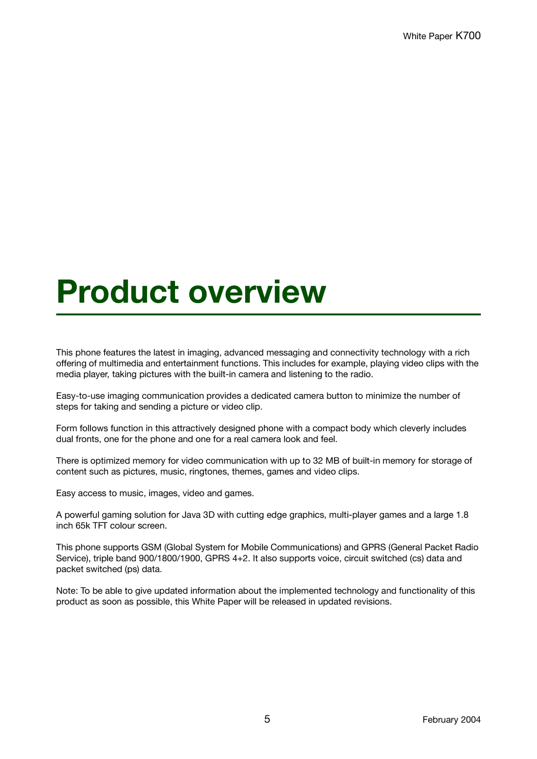 Sony Ericsson K700 manual Product overview 