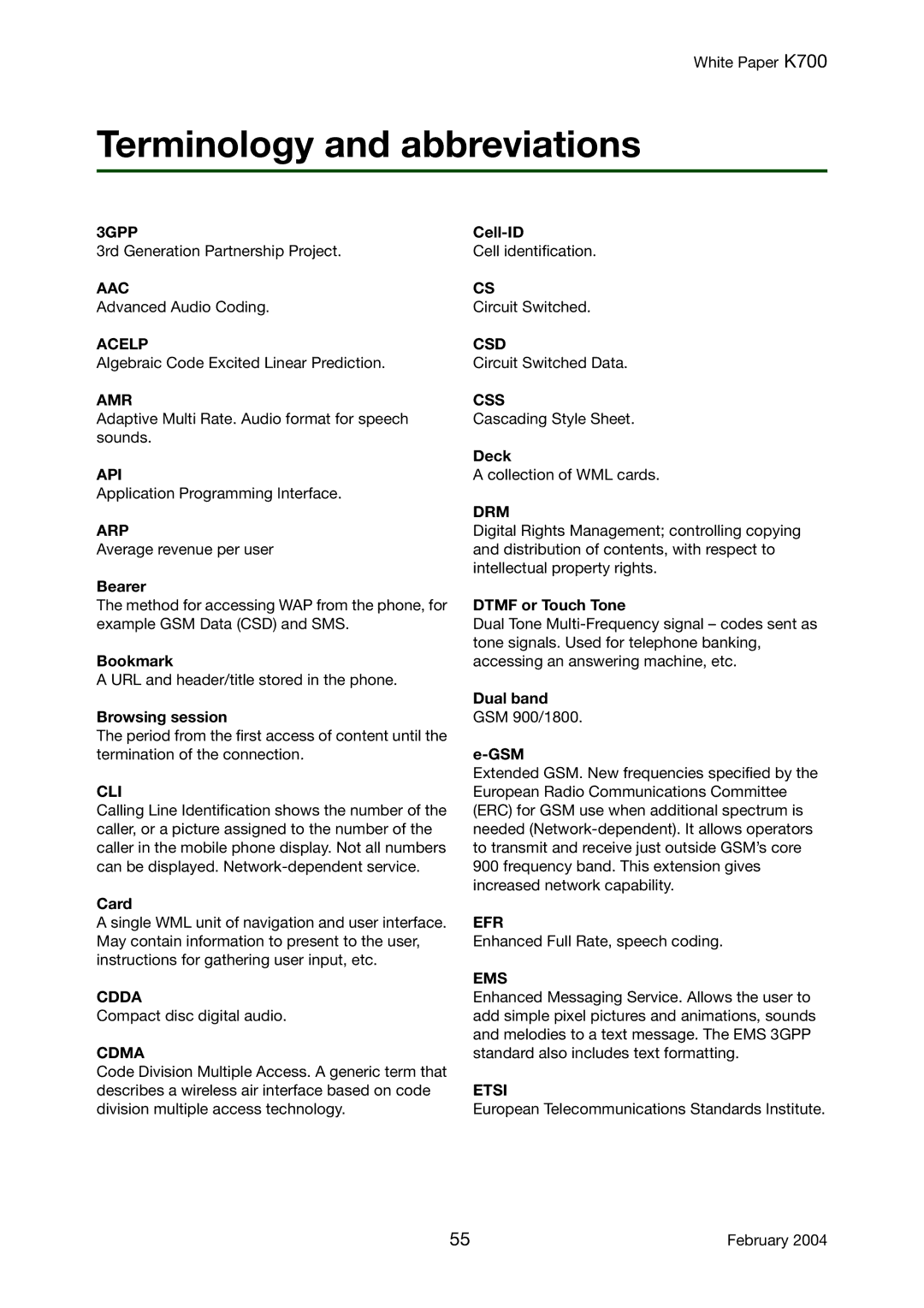 Sony Ericsson K700 manual Terminology and abbreviations 