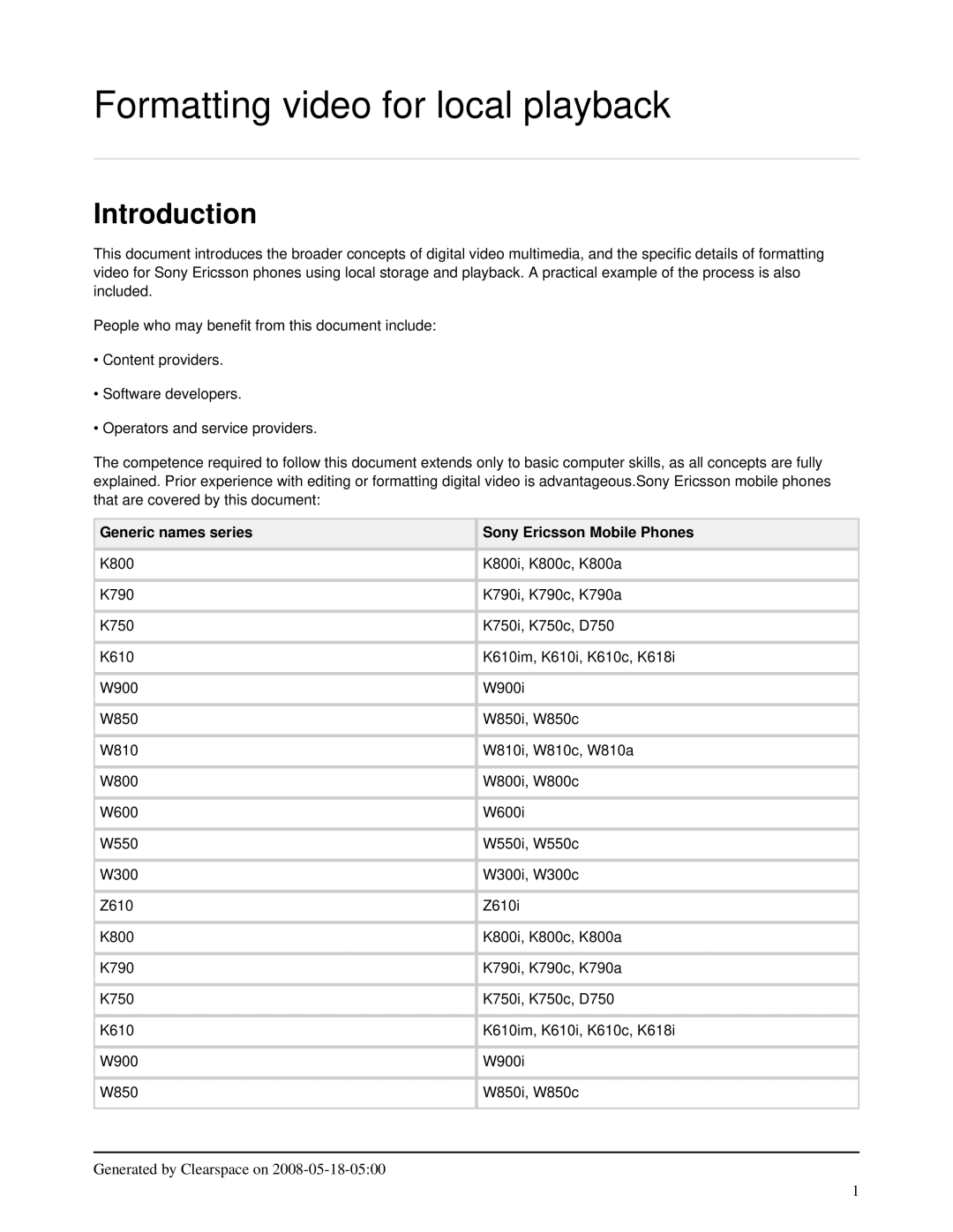 Sony Ericsson K610im, K800i, K790i, W850I, W850c, W550c manual Introduction, Generic names series Sony Ericsson Mobile Phones 