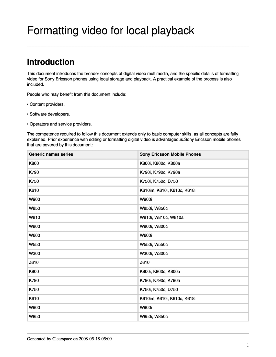 Sony Ericsson K610im, K800i, K790i, W850I, W850c, W550c manual Introduction, Generic names series, Sony Ericsson Mobile Phones 